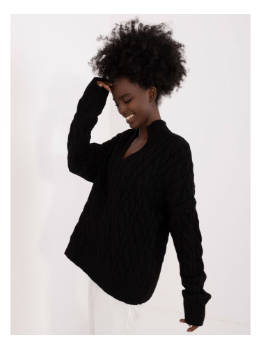 Black knitted sweater with long sleeves