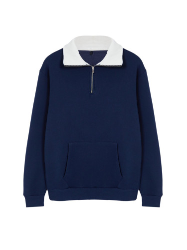 Trendyol Navy Blue Oversize/Wide Cut Stand Collar Sweatshirt