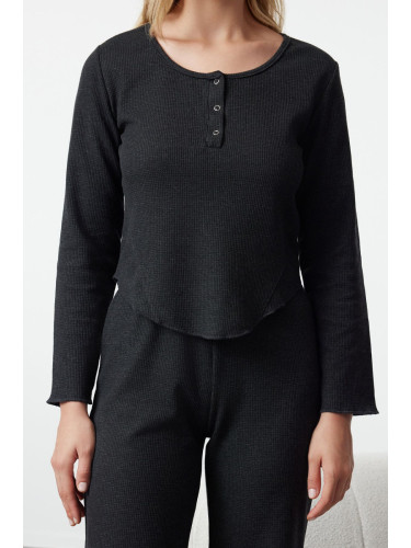 Trendyol Anthracite Melange Waffle Fabric Knitted Pajama Set