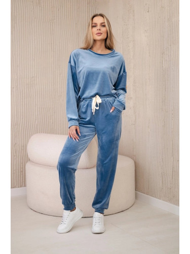 Velour set sweatshirt + denim trousers