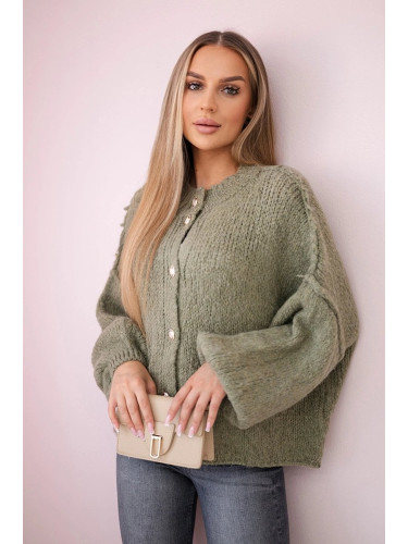 Wool sweater with decorative buttons khaki