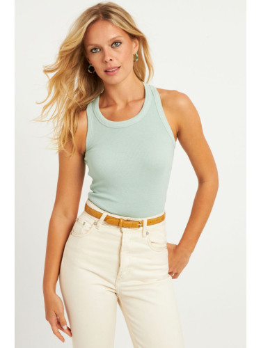 Cool & Sexy Women's Mint Barbell Neck Ribbed Blouse MK11