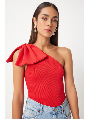 Happiness İstanbul Women's Red Bow One Shoulder Knitwear Blouse