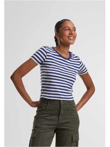 Women's short T-shirt with stripes white/navy blue