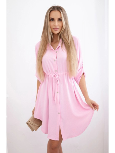 Dress with button fastening and waist tie light pink