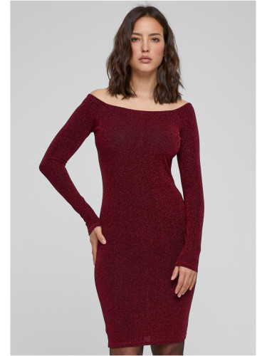 Women's glittering dress with long sleeves burgundy