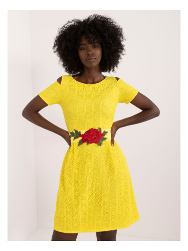 Yellow cocktail dress with appliqué