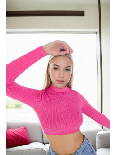 76688 Dewberry Long Sleeve Seamless Crop Blouse-FUCHSIA