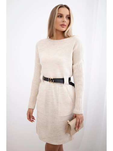 Sweater with wide belt light beige