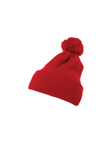 Pom Pom Knit hat with cuff red