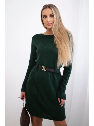 Sweater with a wide belt dark green