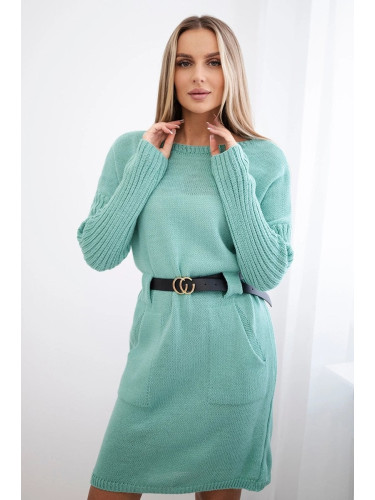 Mint sweater with wide belt