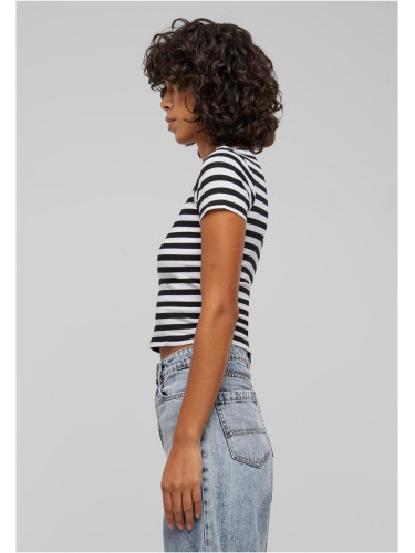 Women's short T-shirt with stripes white/black