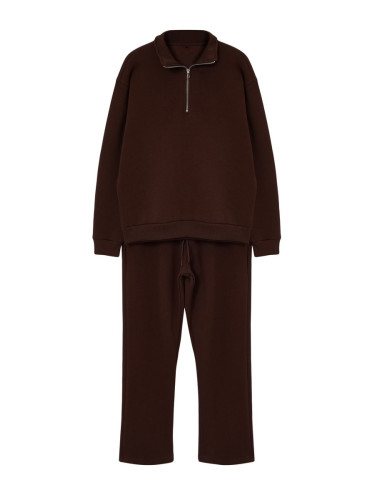 Trendyol Brown Oversize/Wide Cut Stand Collar Zippered Tracksuit