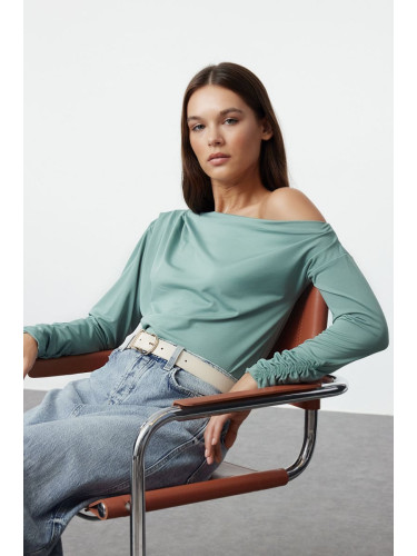 Trendyol Mint Asymmetrical Collar Flowy Stretchy Knitted Blouse