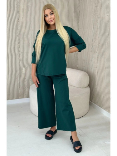 Set Punto Milano winter sweatshirt + wide leg pants dark green