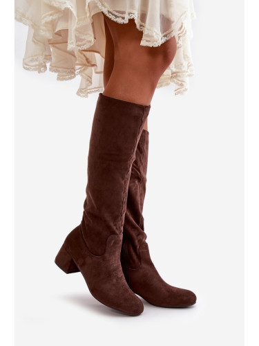 Eco Suede Women's Knee Boots With Zip Brown Elitara