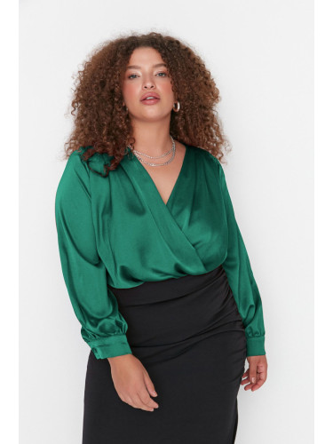 Trendyol Curve Emerald Green Satin Woven Snap Body