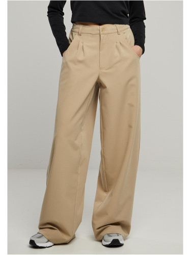 Women's trousers with ultra-wide pleating at the front sand beige