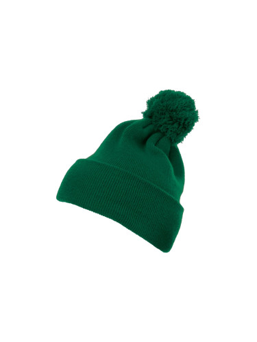 Pom Pom Knit hat with cuff spruce green