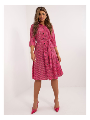 Fuchsia midi shirt dress with print