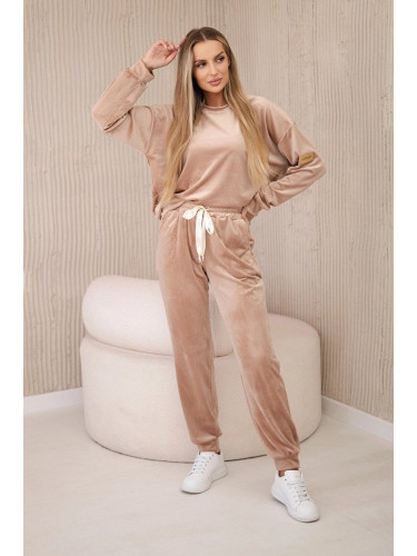 Velour set sweatshirt + trousers dark beige