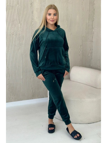 Velour set kangaroo sweatshirt + trousers dark green