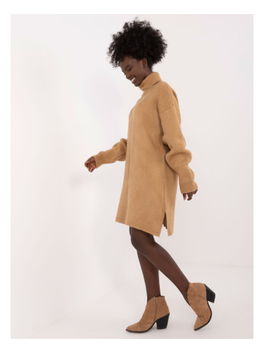 Brown knitted turtleneck dress