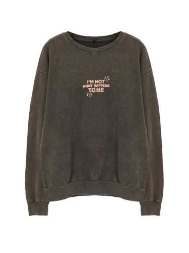 Trendyol Brown Oversize/Wide Cut Wash/Aged Printed Sweatshirt