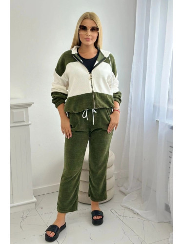 Ribbed velour set sweatshirt + trousers khaki