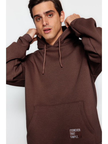 Trendyol Dark Brown Oversize/Wide Cut Hooded Fleece Inside/Warm Sweatshirt