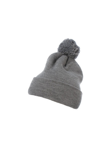 Pom Pom Knit hat with heather gray cuff