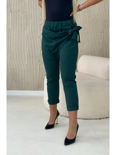 Viscose trousers with asymmetrical tie at the front, dark green