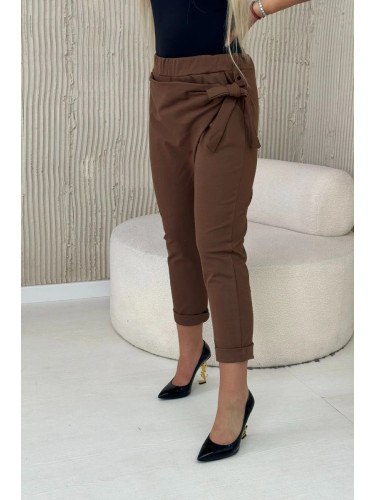 Viscose trousers with asymmetrical front binding in chocolate colour