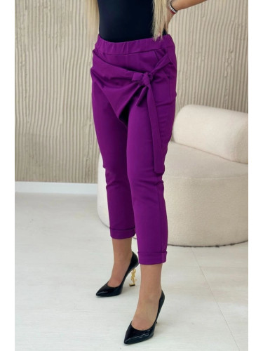 Viscose trousers with asymmetrical front tie dark purple