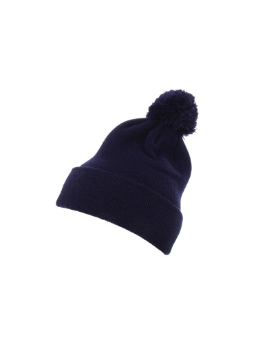 Pom Pom Knit hat with cuff navy blue