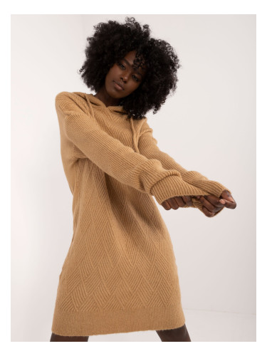 Brown knitted dress with a hood