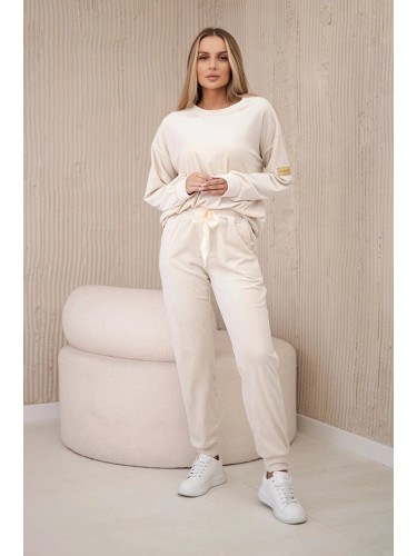 Velour set sweatshirt + trousers light beige