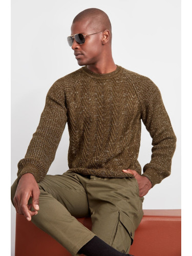 Trendyol Khaki Slim Crew Neck Flecked Knitwear Sweater