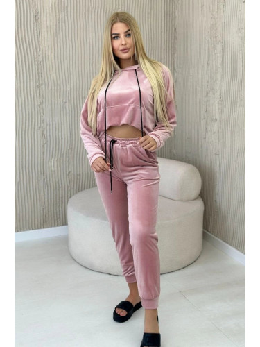 Velour set kangaroo sweatshirt + trousers powder pink