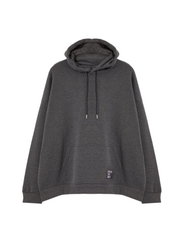 Trendyol Anthracite Plus Size Basic Comfortable Hooded Labeled Polar Fleece Cotton Sweatshirt