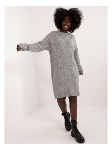 Grey women's knitted dress with long sleeves