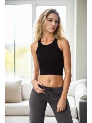 72896 Dewberry Ribbed Crop Women Undershirt-BLACK