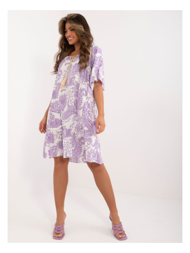 White and lilac boho dress with ruffles