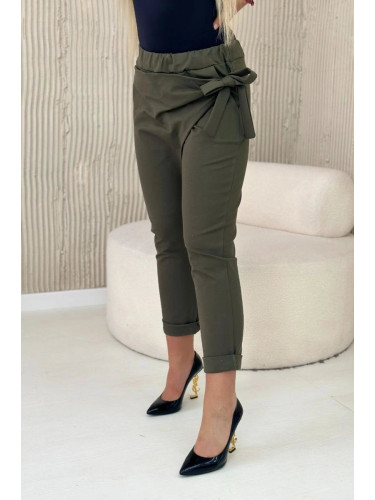 Viscose trousers with asymmetrical khaki front binding