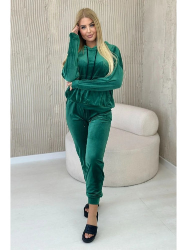 Velour set kangaroo sweatshirt + trousers green