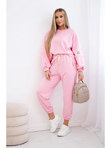 Set of cotton sweatshirt with longer back + pants light pink