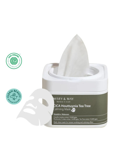 Успокояваща маска за лице със Зелен чай MARY & MAY CICA Houttuynia Tea Tree Calming Mask