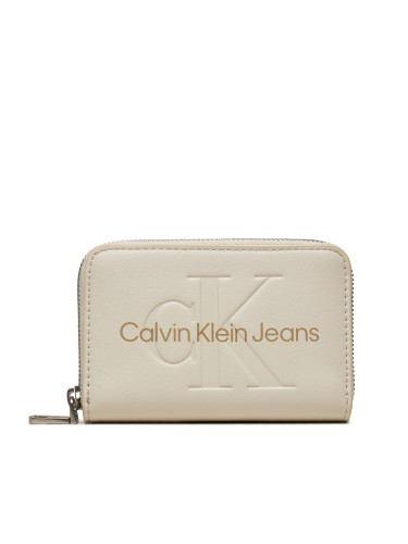 Малък дамски портфейл Calvin Klein Jeans Zip Around Mono K60K612255 Екрю