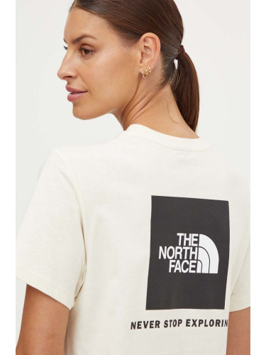 Памучна тениска The North Face W S/S Relaxed Redbox Tee в бежово NF0A87NKQLI1